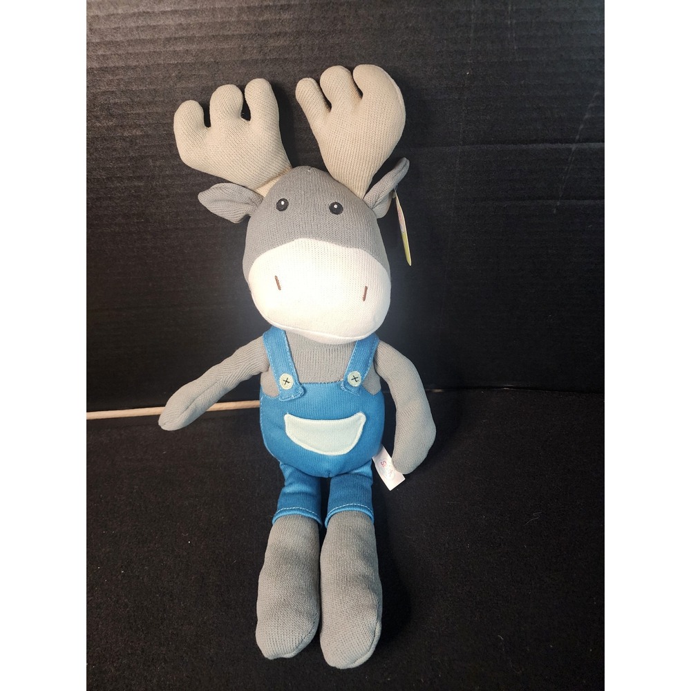Spark Create Imagine Knitted Plush Moose Gray Blue Overalls Stuffed Animal 17in